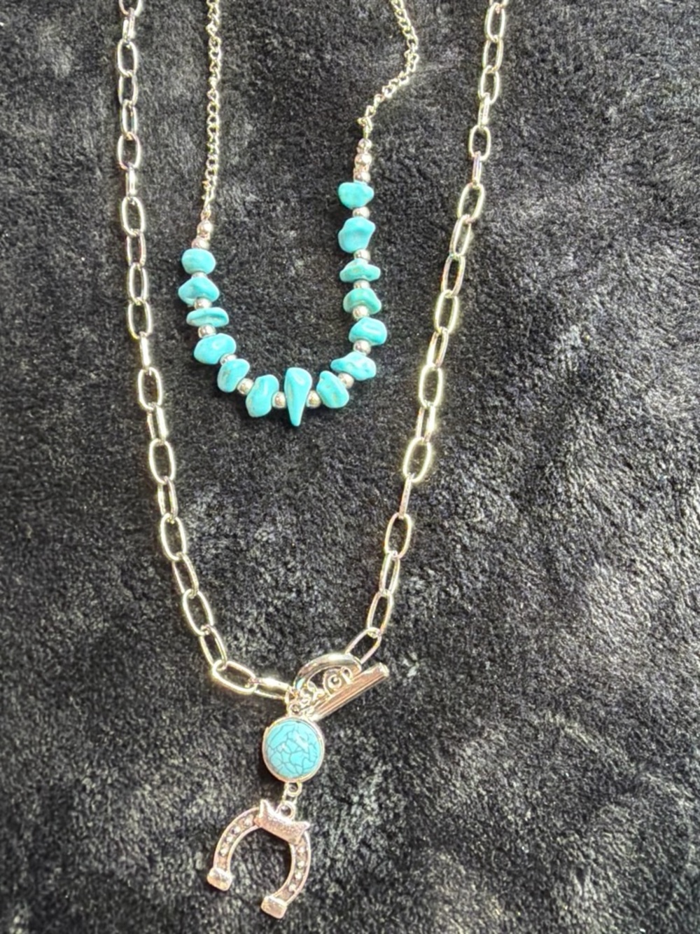 Turquoise Stone Layered Necklace Set - Women Jewelry